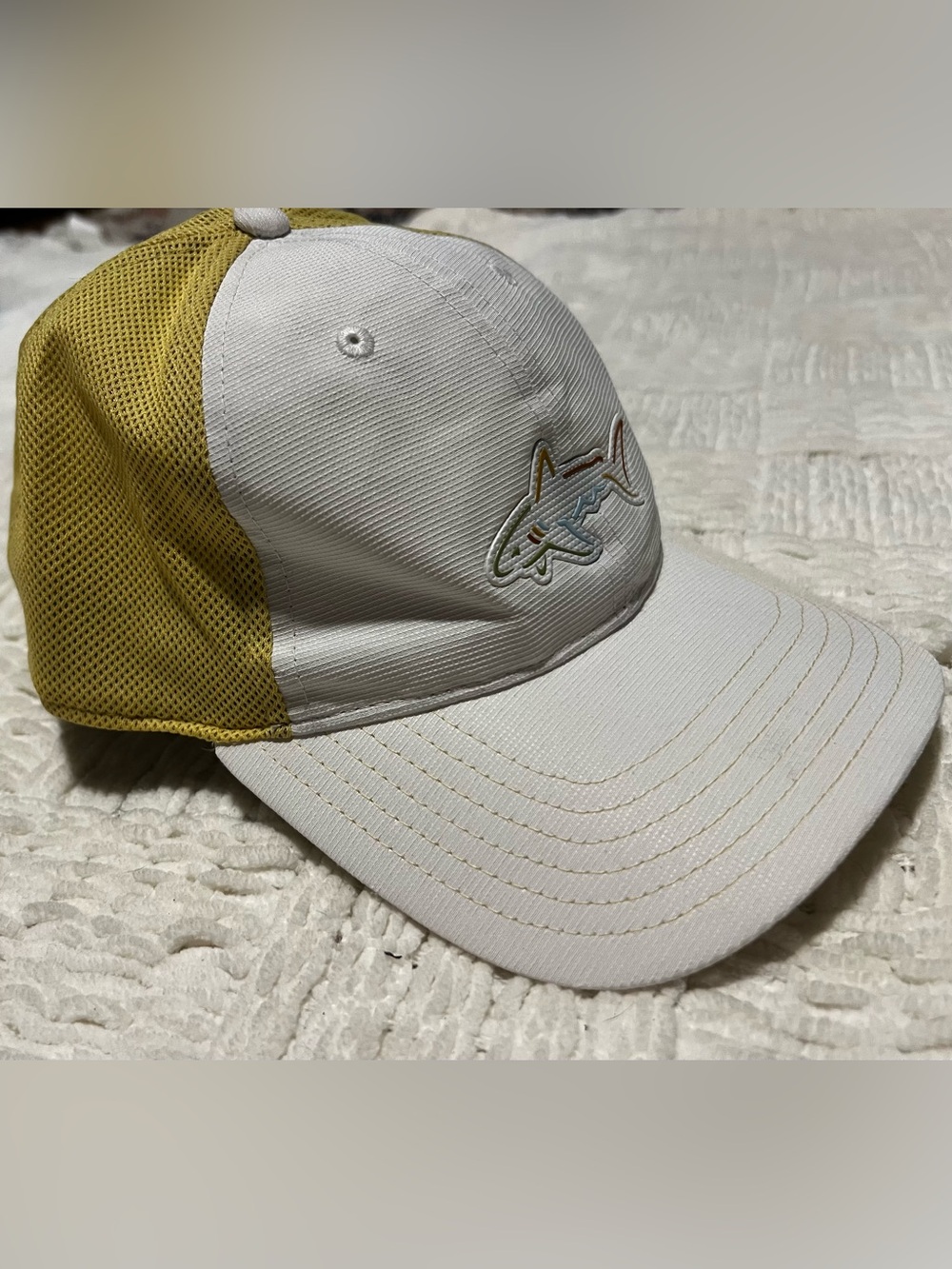 Greg Norman Collection White and Mustard Mesh Trucker Hat